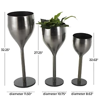 Silver Wine Glass Inspired Metal Planter Set