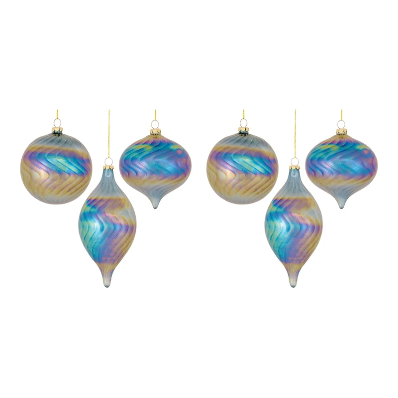 6ct. Iridescent Glass Swirl Ornaments