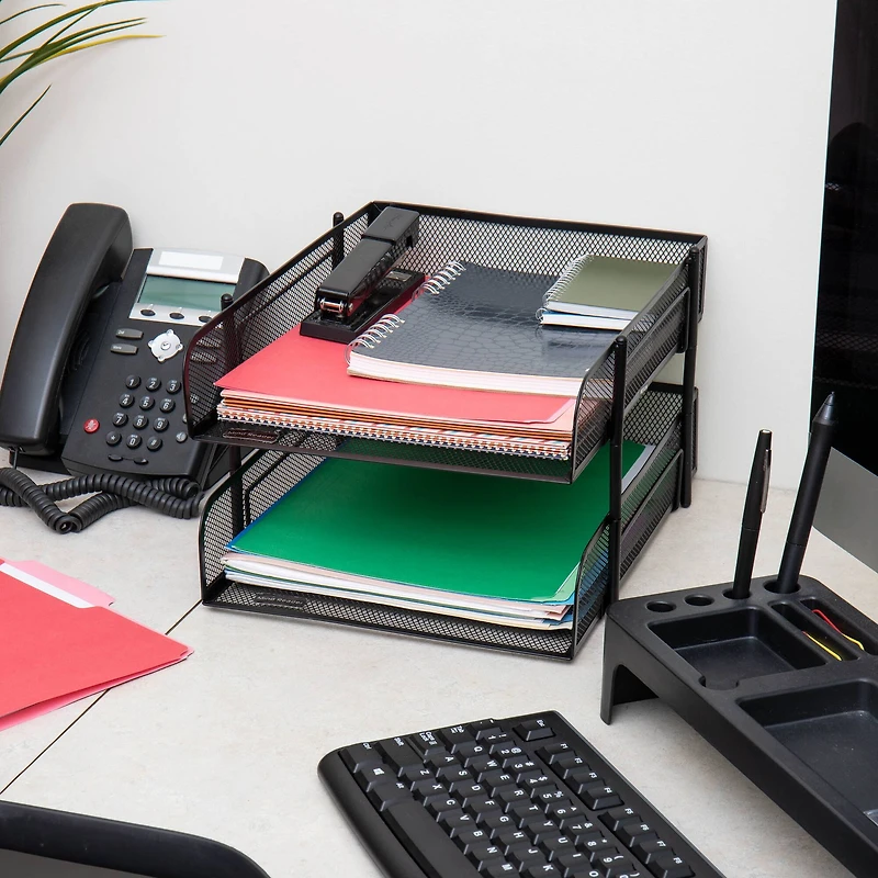 Mind Reader Black 2 Piece Stackable Metal Mesh Letter Tray