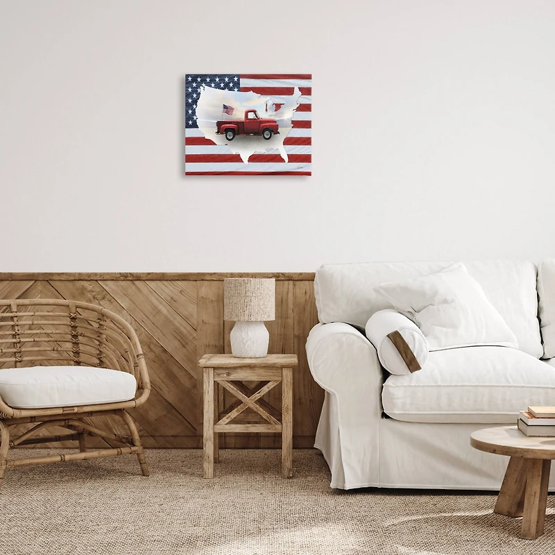 Stupell Industries Farmhouse American Flag Canvas Wall Art
