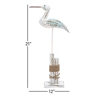 Coastal White Wood and Jute Seabird Sculpture, 21" x 12" x 3"