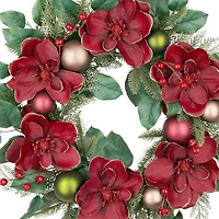 24" Burgundy Magnolia & Ornament Wreath by Ashland®