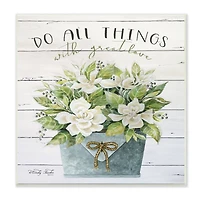 Stupell Industries Do All Things With Great Love Floral Magnolia Pail Planked Look Wood Wall Plaque