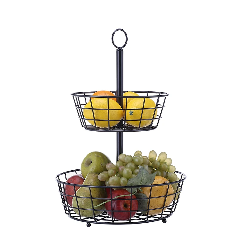 SunnyPoint Black 2 Tier Countertop Fruit Basket Stand