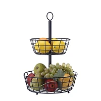 SunnyPoint Black 2 Tier Countertop Fruit Basket Stand