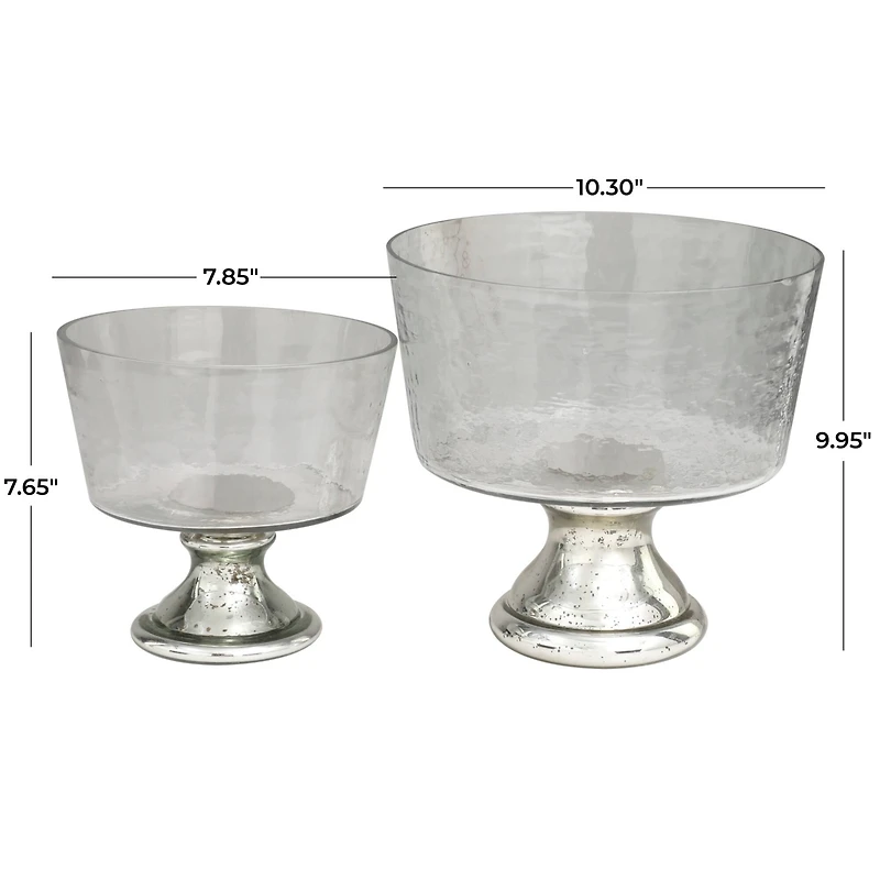 Smokey Silver Glass with Mercury Glass Pedestal Decorative Bowl Set