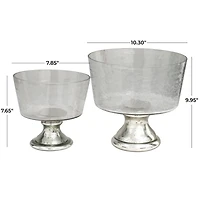 Smokey Silver Glass with Mercury Glass Pedestal Decorative Bowl Set