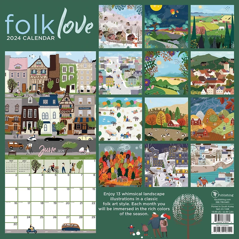 TF Publishing 2024 Folk Love Wall Calendar