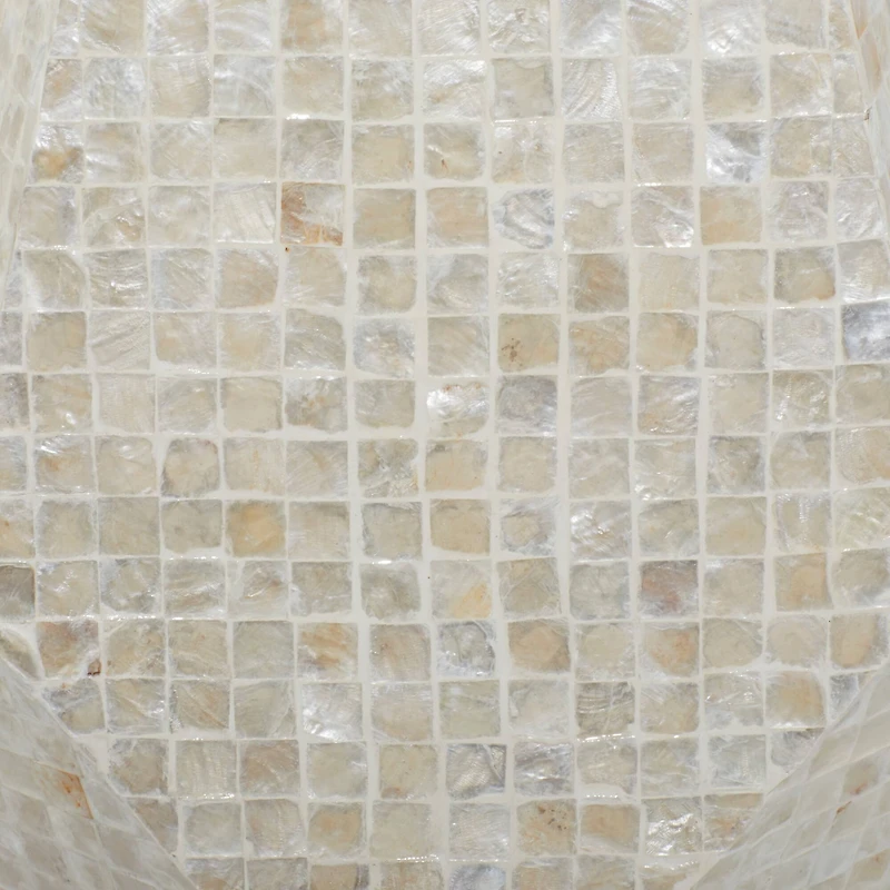 19'' Cream Mussel Shells and Wood Contemporary Accent Table