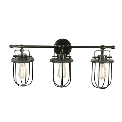 Hello Honey® 28" Black Industrial Metal Cage 3-Light Wall Sconce