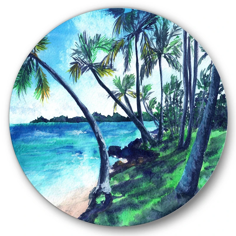 Designart - Tropical Beach In Summer Paradise - Nautical & Coastal Metal Circle Wall Art