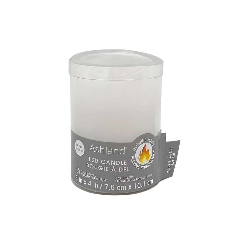 White Glowing Flame LED Wax Pillar Candle by Ashland