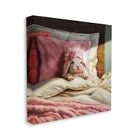 Stupell Industries Bunny Rabbit Resting in Bed Off-White Pink Canvas Wall Art