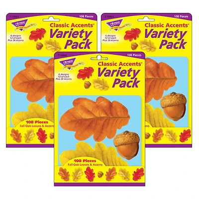 Trend Classic Accents® Fall Oak Leaves & Acorns Variety Pack, 3 Packs of 108 
