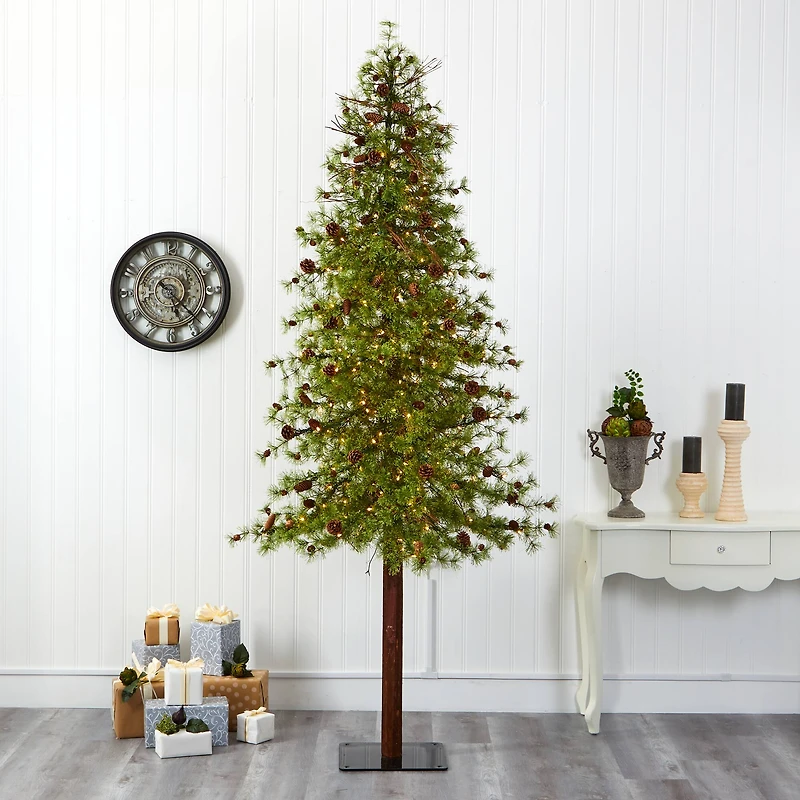 9ft. Pre-Lit Wyoming Alpine & Pinecone Artificial Christmas Tree, Clear LED Lights