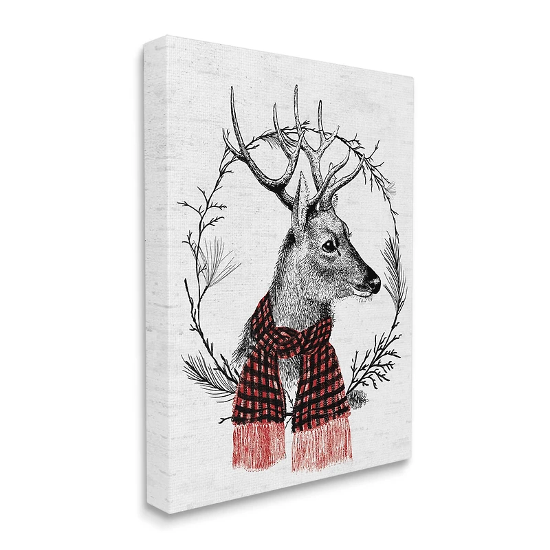 Stupell Industries Deer Winter Botanical Wreath Canvas Wall Art