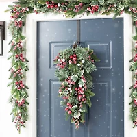 Glitzhome® 28"H Christmas Red Pomegranate Berry & Holy Leaf Teardrop