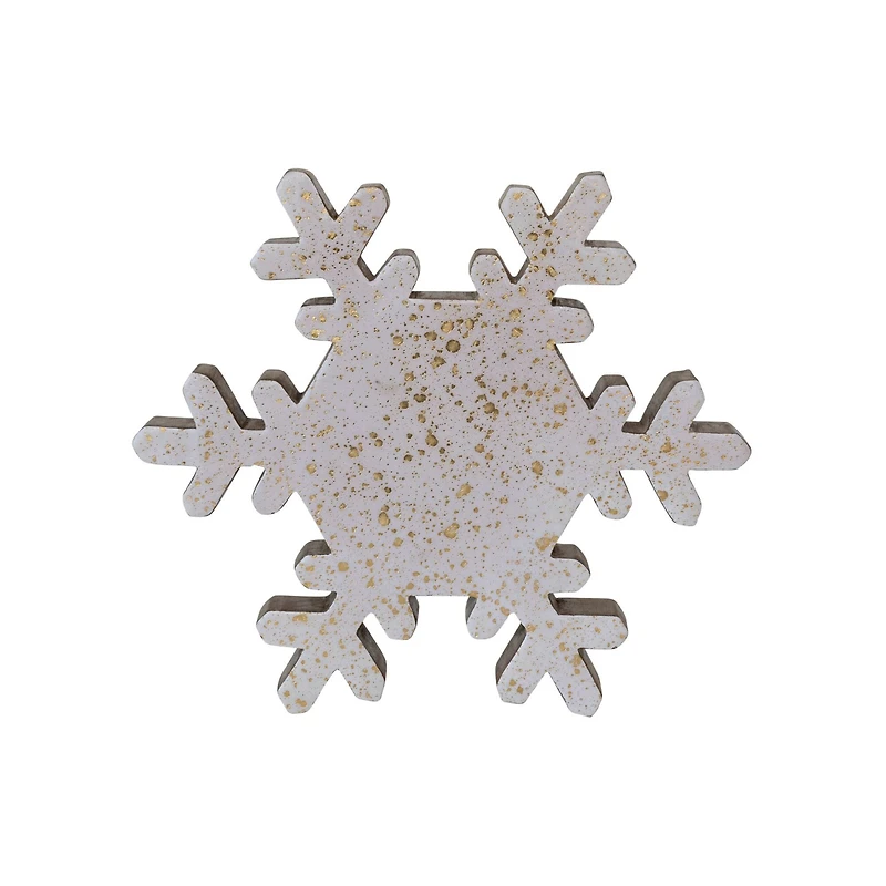 Hello Honey® 11" Cream & Gold Mango Wood Snowflake Accent