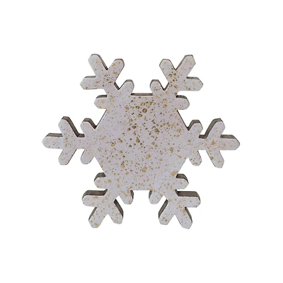 Hello Honey® 11" Cream & Gold Mango Wood Snowflake Accent