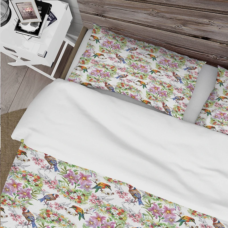 Designart 'Pattern with Flowers and Birds' Cabin & Lodge Bedding Set