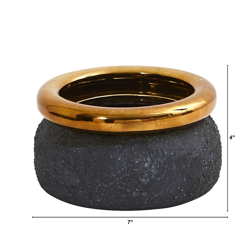 4" Stone Planter with Bronze Rim