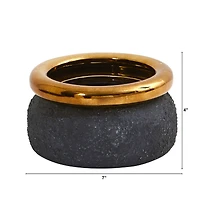 4" Stone Planter with Bronze Rim