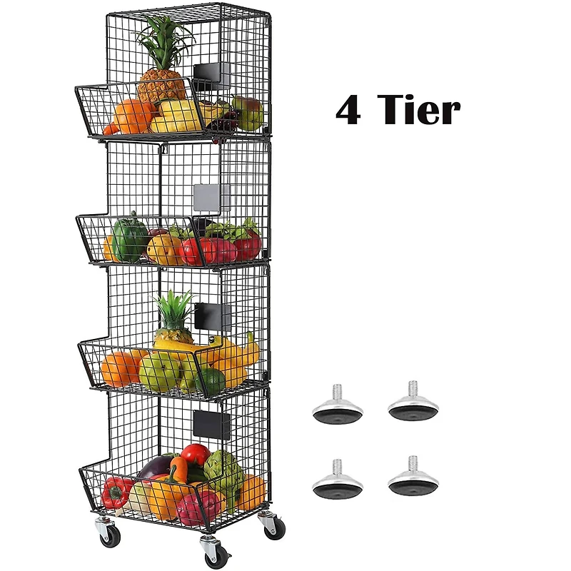 NEX™ Black 4-Tier Wall Mount Storage Basket Organizer with Wheels