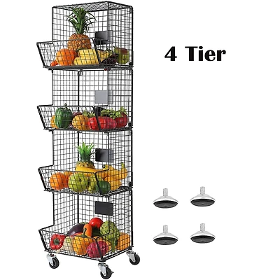 NEX™ Black 4-Tier Wall Mount Storage Basket Organizer with Wheels