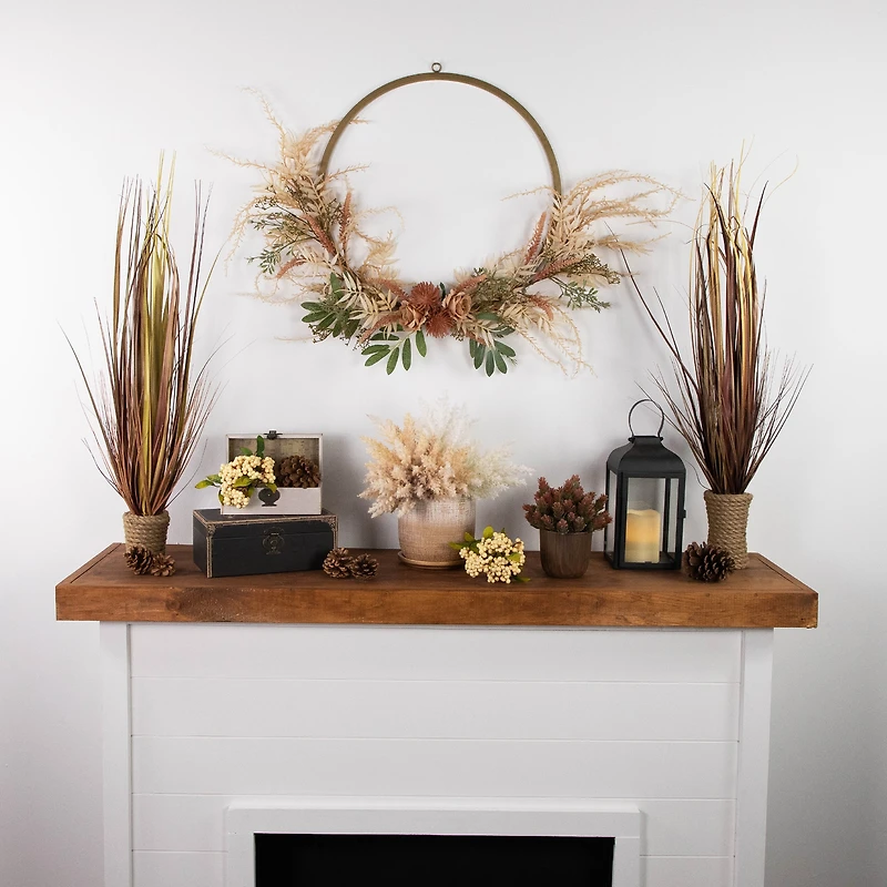 24" Fall Harvest Pale Roses with Foliage Artificial Wreath