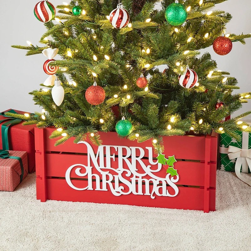 Glitzhome® Red Merry Christmas Crate Tree Collar
