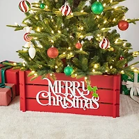 Glitzhome® Red Merry Christmas Crate Tree Collar