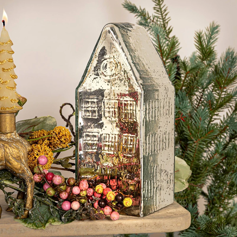 Hello Honey® 10" Silver Tall Mercury Glass House Decoration