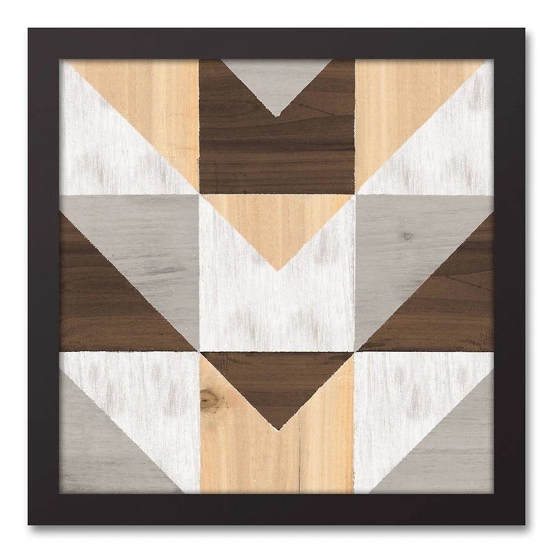 Geometric Wood Pattern Canvas Wall Art in Black Frame