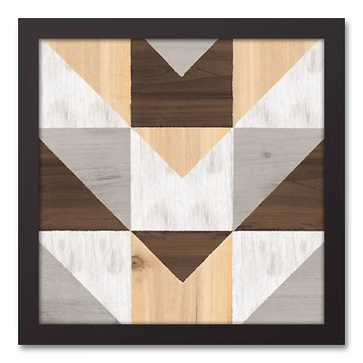 Geometric Wood Pattern Canvas Wall Art in Black Frame