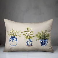 Potted Plants Blue White 14" x 20" Throw Pillow