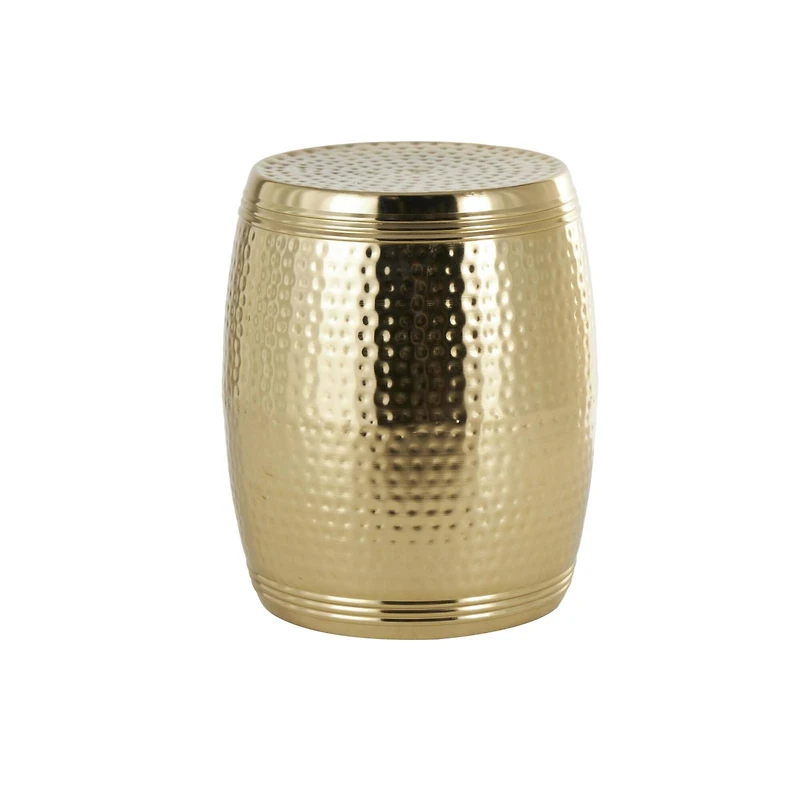 19" Gold Metal Hammered Drum Side End Accent Table