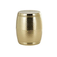 19" Gold Metal Hammered Drum Side End Accent Table