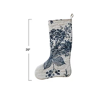 Hello Honey® 20" White & Blue Botanical Print Quilted Cotton Stocking