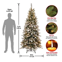 7.5 ft. Pre-Lit Snowy Mountain Pine Slim Hinged Artificial Christmas Tree, Clear Lights