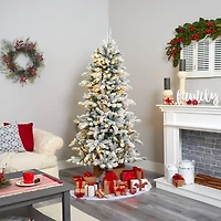6ft. Pre-Lit Flocked Livingston Fir Artificial Christmas Tree with Pinecones, Clear LED Lights