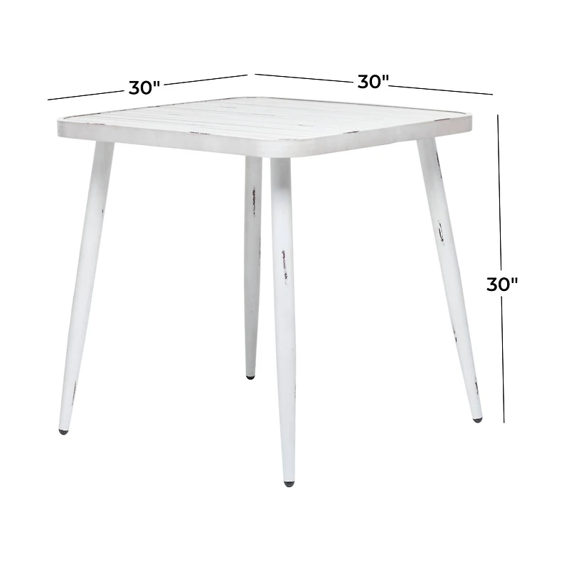 White Aluminum Farmhouse Outdoor Dining Table, 30" x 30" x 30"
