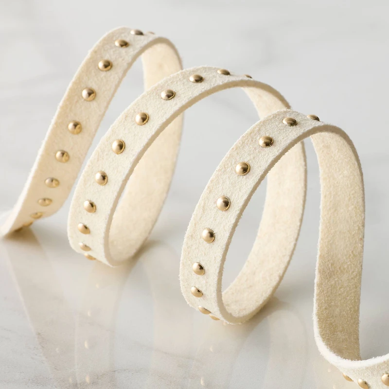 3/8" x 3yd. Gold Dotted White Flocked Ribbon Trim by Celebrate It® Classic