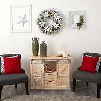 24" White LED Lights Flocked Poinsettia & Pine Artificial Christmas Wreath