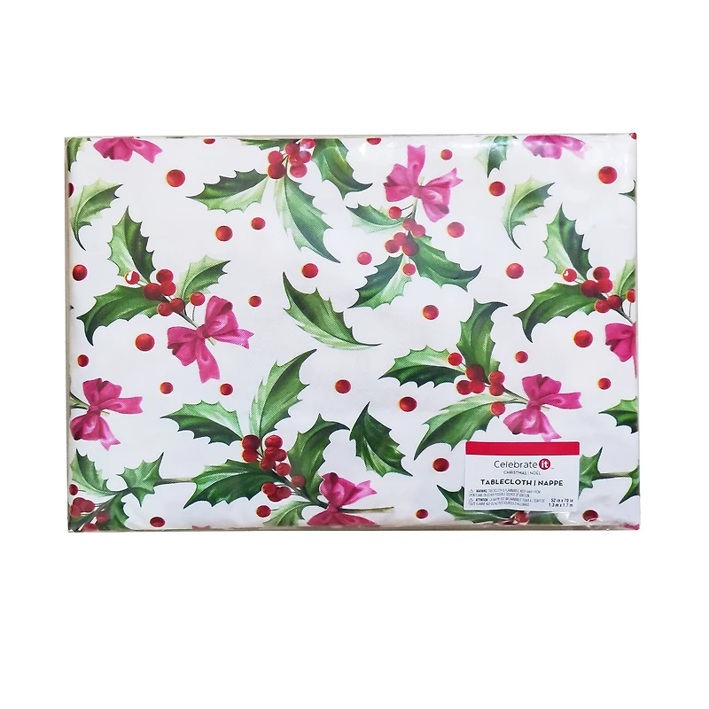 52" x 70" Holly & Bows Tablecloth by Celebrate It™