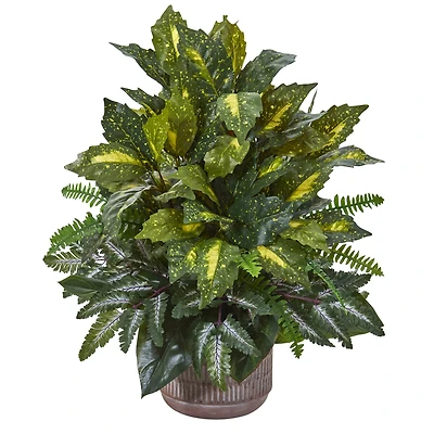 26" Mixed Green Leaf Artificial Plant in Stoneware Planter