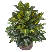 26" Mixed Green Leaf Artificial Plant in Stoneware Planter