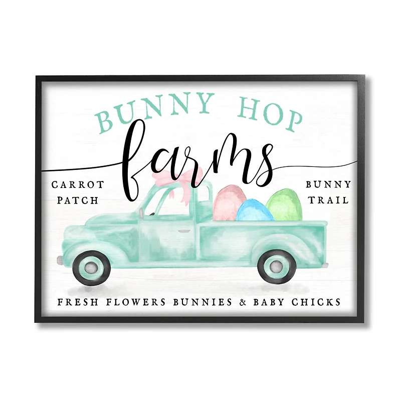 Stupell Industries Bunny Hop Farms Sign Easter Egg Green Truck Framed Giclee Art