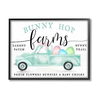 Stupell Industries Bunny Hop Farms Sign Easter Egg Green Truck Framed Giclee Art