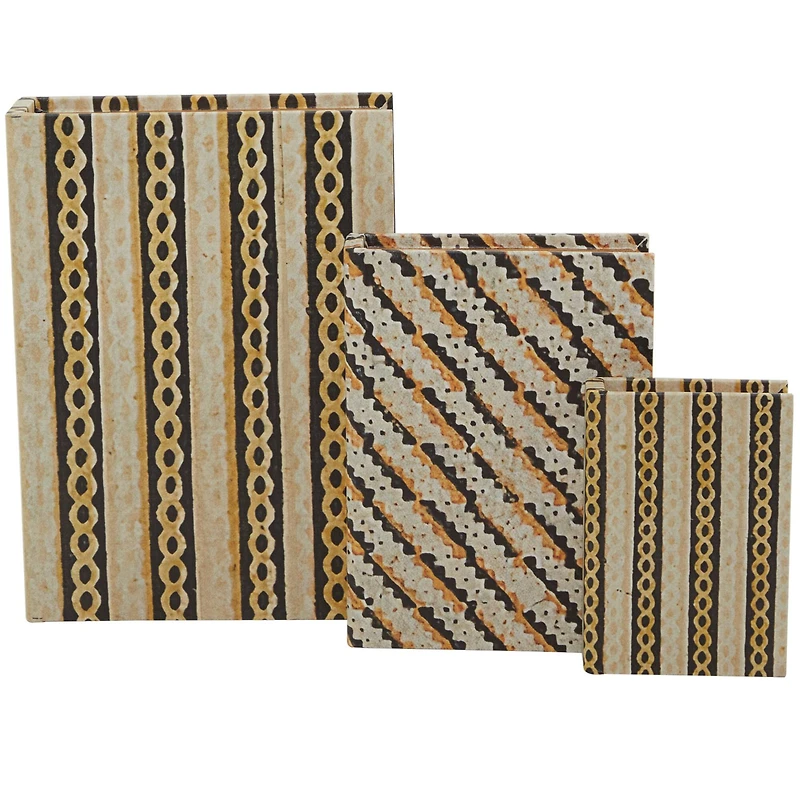 Brown Stripe & Chain Print Faux Leather Faux Book Box Set