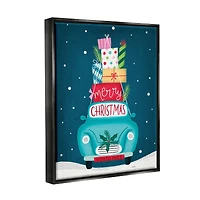 Stupell Industries Merry Christmas Stacked Gifts Car Framed Floater Canvas Wall Art